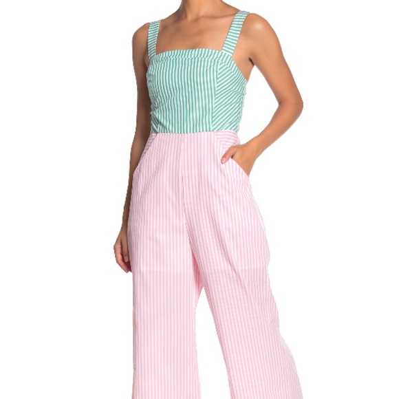 BCBGeneration Sleeveless Striped Jumpsuit in Pink + Green (8) - Picture 1 of 2